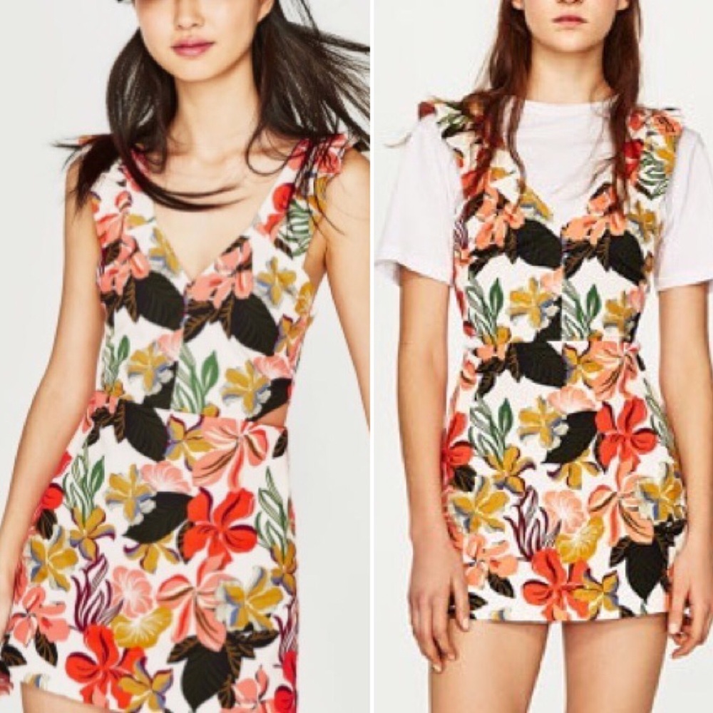 NWT Zara Floral Apron Front Romper
